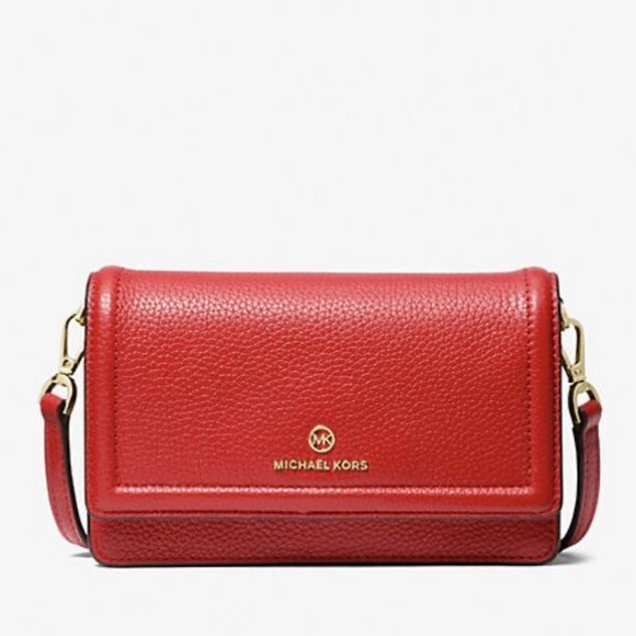 MICHAEL KORS JS Small Pebbled Leather Smartphone Crossbody Red Bag AUTHENTIC NEW - Picture 3 of 7